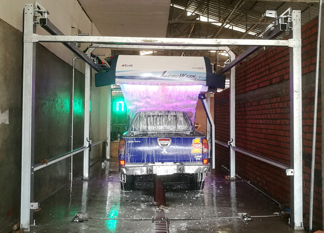 automatic car wash in Phnom Penh, Combodia.